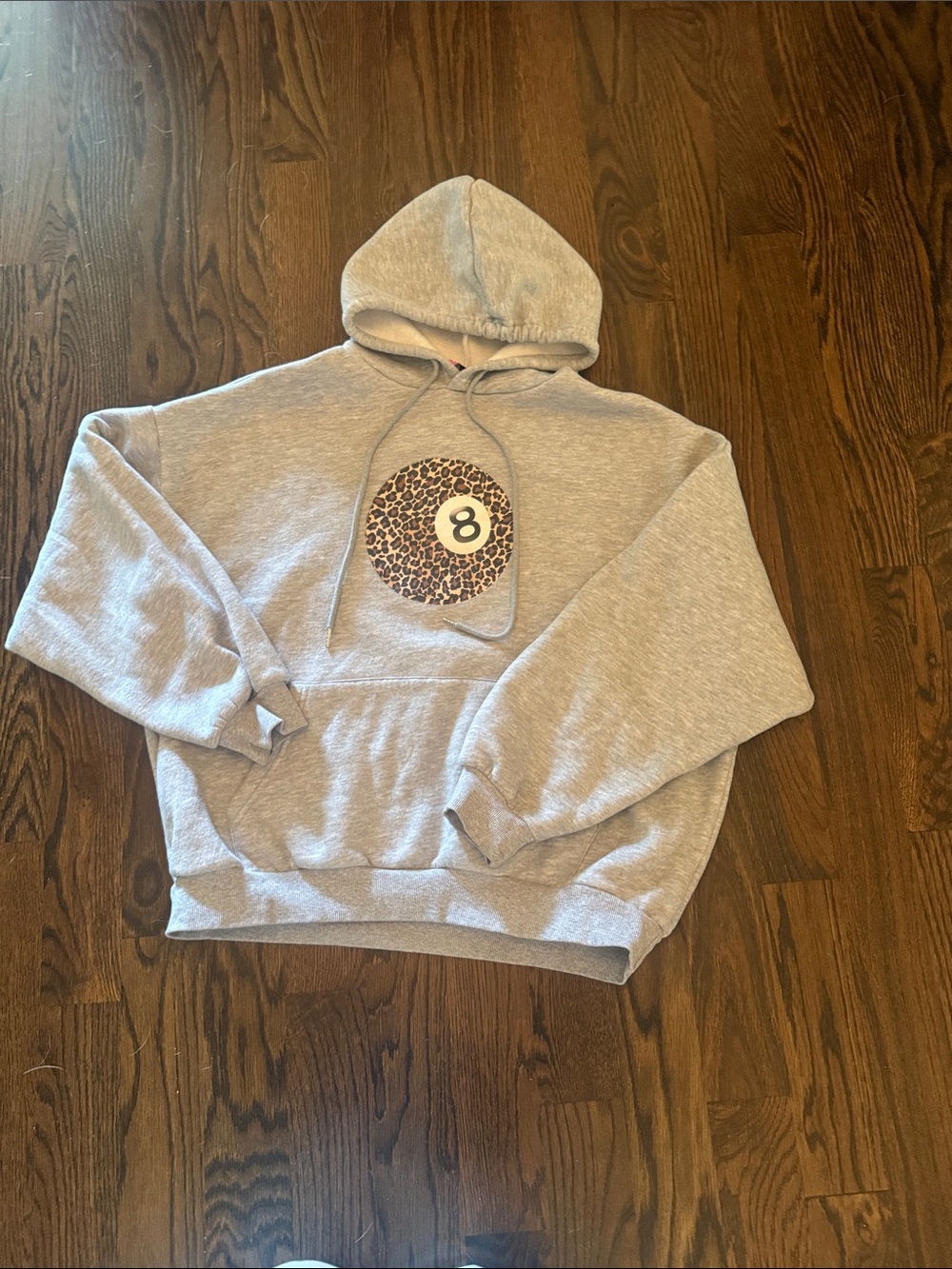 Edikted Heather Gray Hoodie with Leopard 8-Ball Graphic